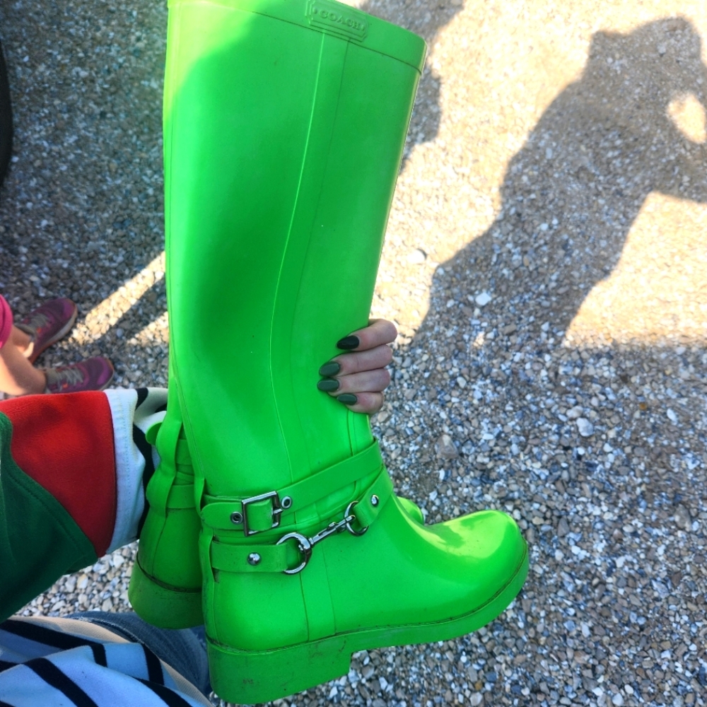 Green coach rain boots